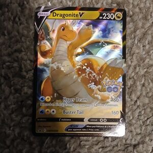 Pokemon Dragonite V Card with Orange and Yellow